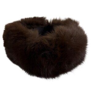 Luxurious Winter Brown Genuine Fur Adjustable Headband Hook and Loop Soft EUC